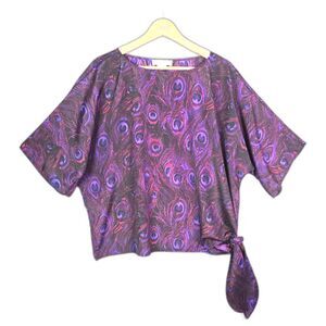 Michael Michael Kors Blouse Purple Pink Paisley 1X Side Tie Short Sleeve